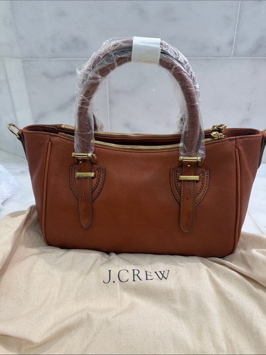 J. Crew Handbags - J. Crew Cognac Leather Satchel with Gold-Tone Hardware